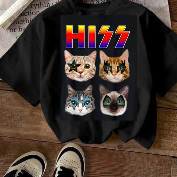 Cat ROCK N ROLL Funny‎ Band Tee 100% Cotton Black T-Shirt Women’s | Unisex Sized - Picture 10 of 12